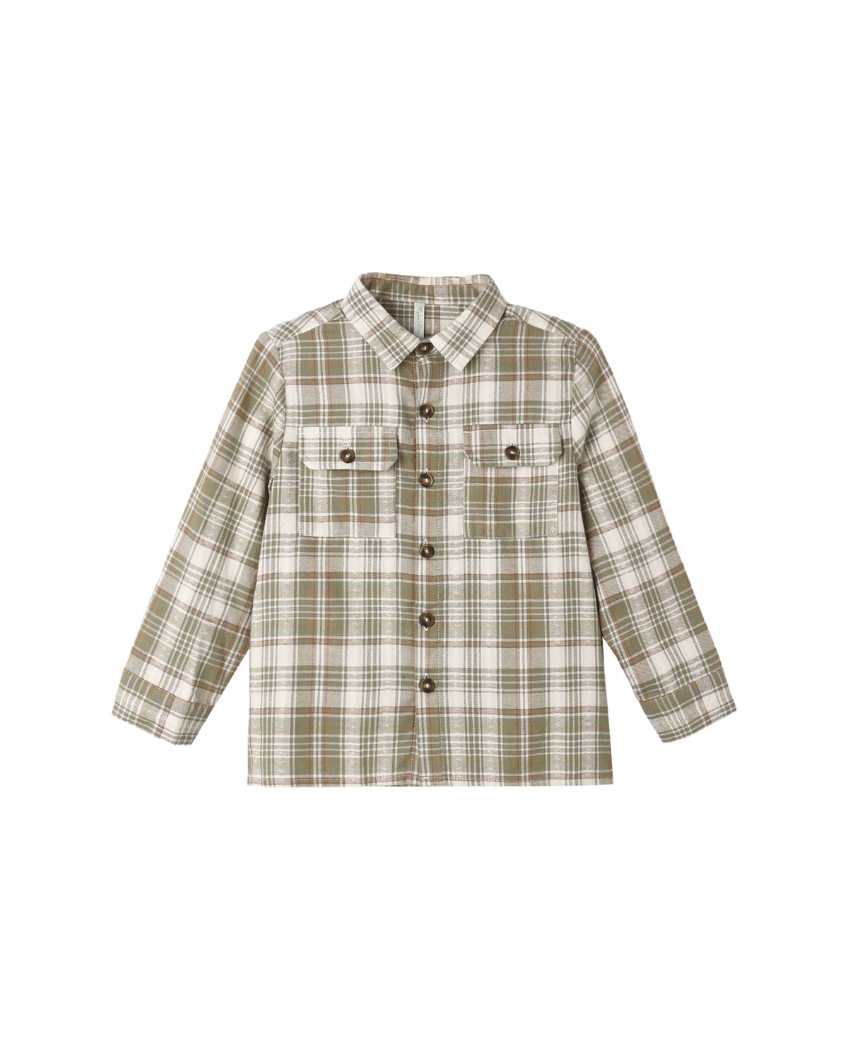 Pocketed corduroy shirt olive dobby plaid