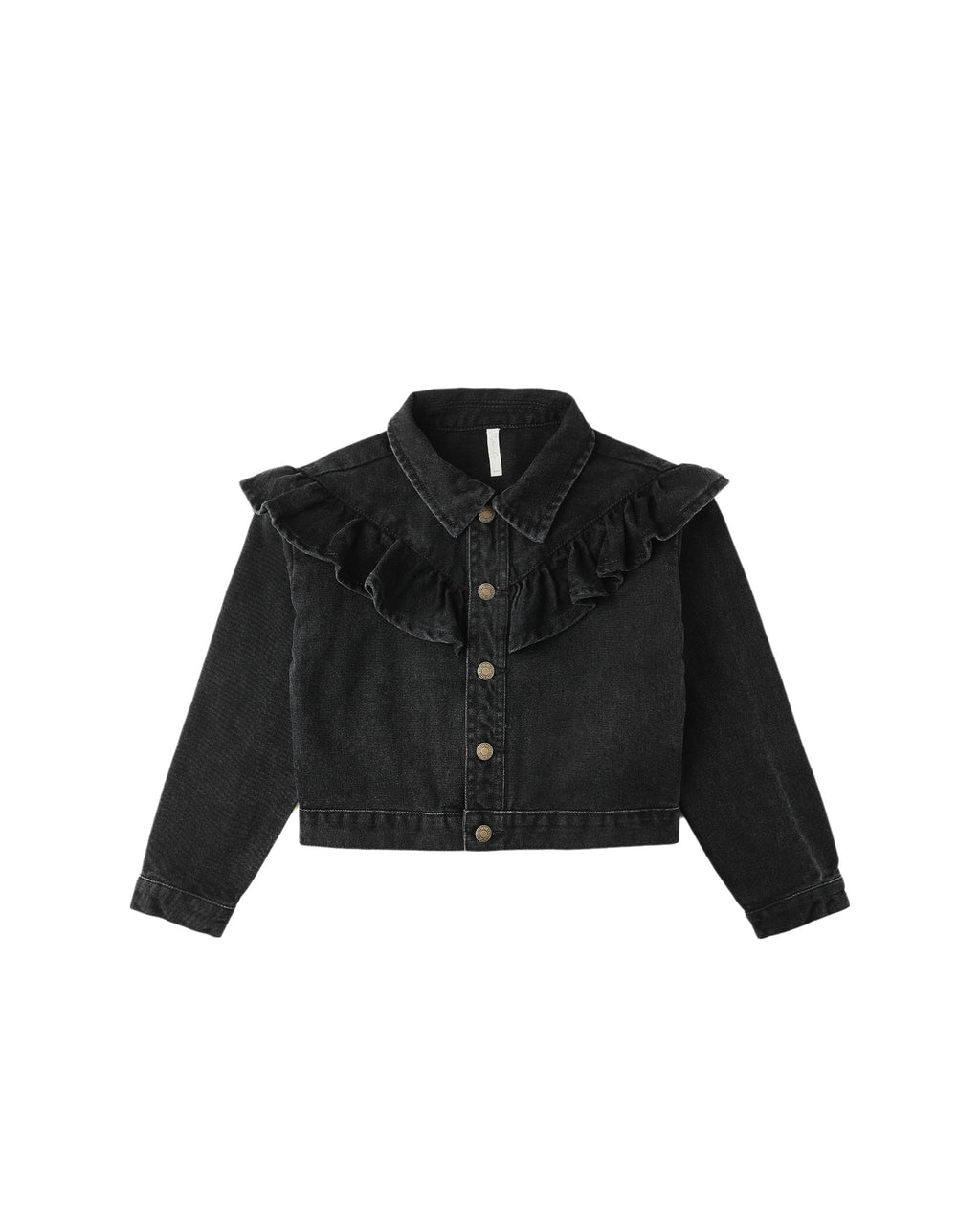 Ruffle Denim Jacket || Washed Black