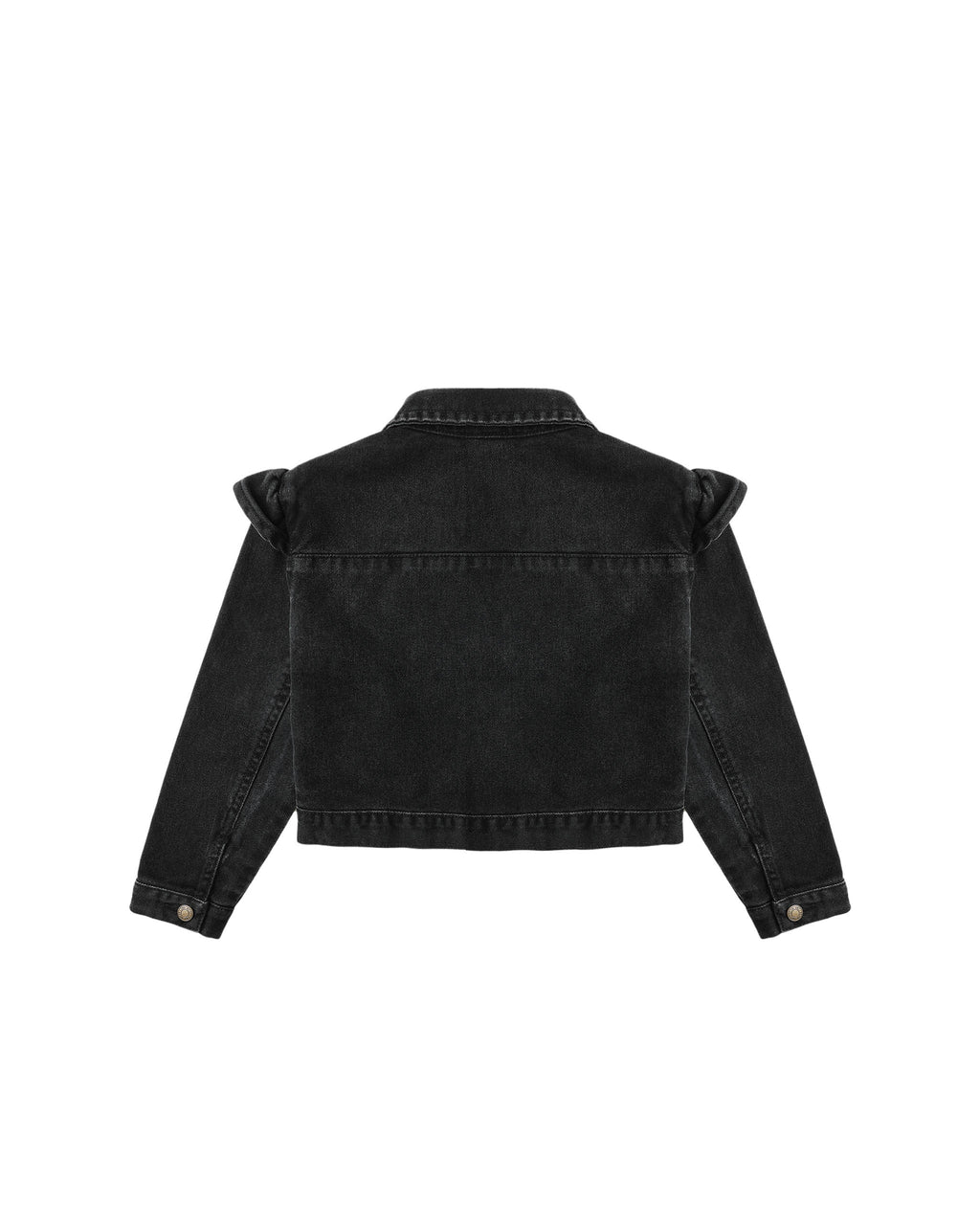 Ruffle Denim Jacket || Washed Black