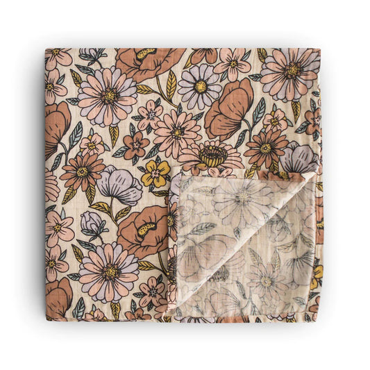 Muslin Swaddle Blanket Organic Cotton-Retro Flowers