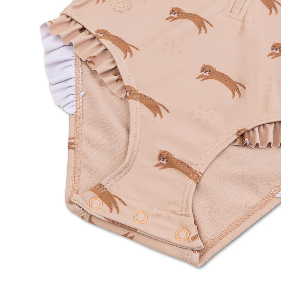 Roamer | UV beige swimsuit with long sleeves for girls