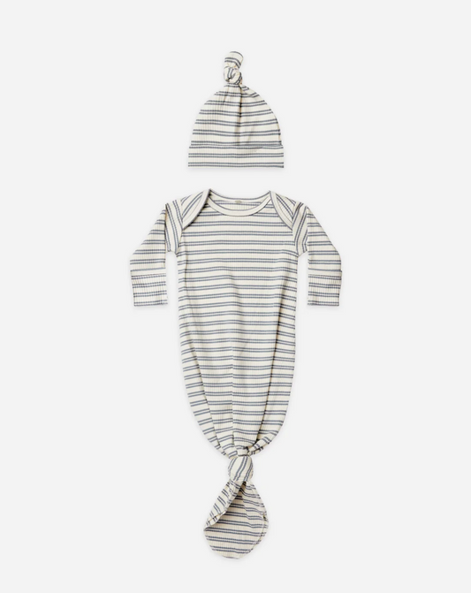 Knotted Baby Gown & Pant Set - Ocean Stripe