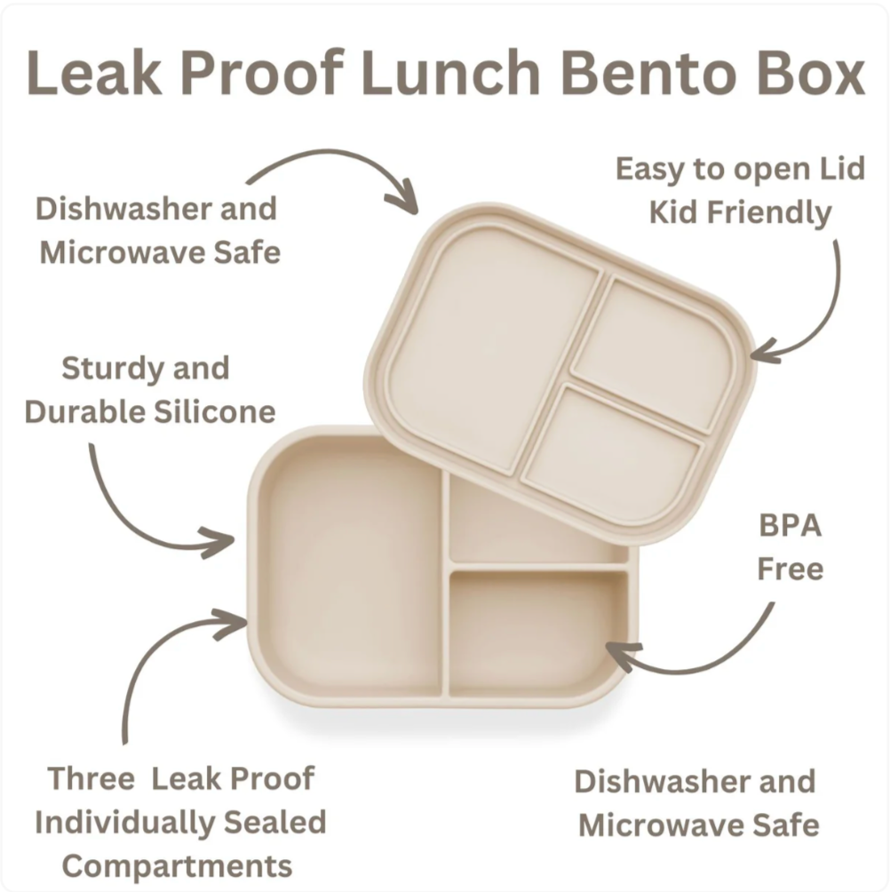 Ali+Oli Reusable Silicone Bento Box - 3 Compartments - Leakproof (Coco)