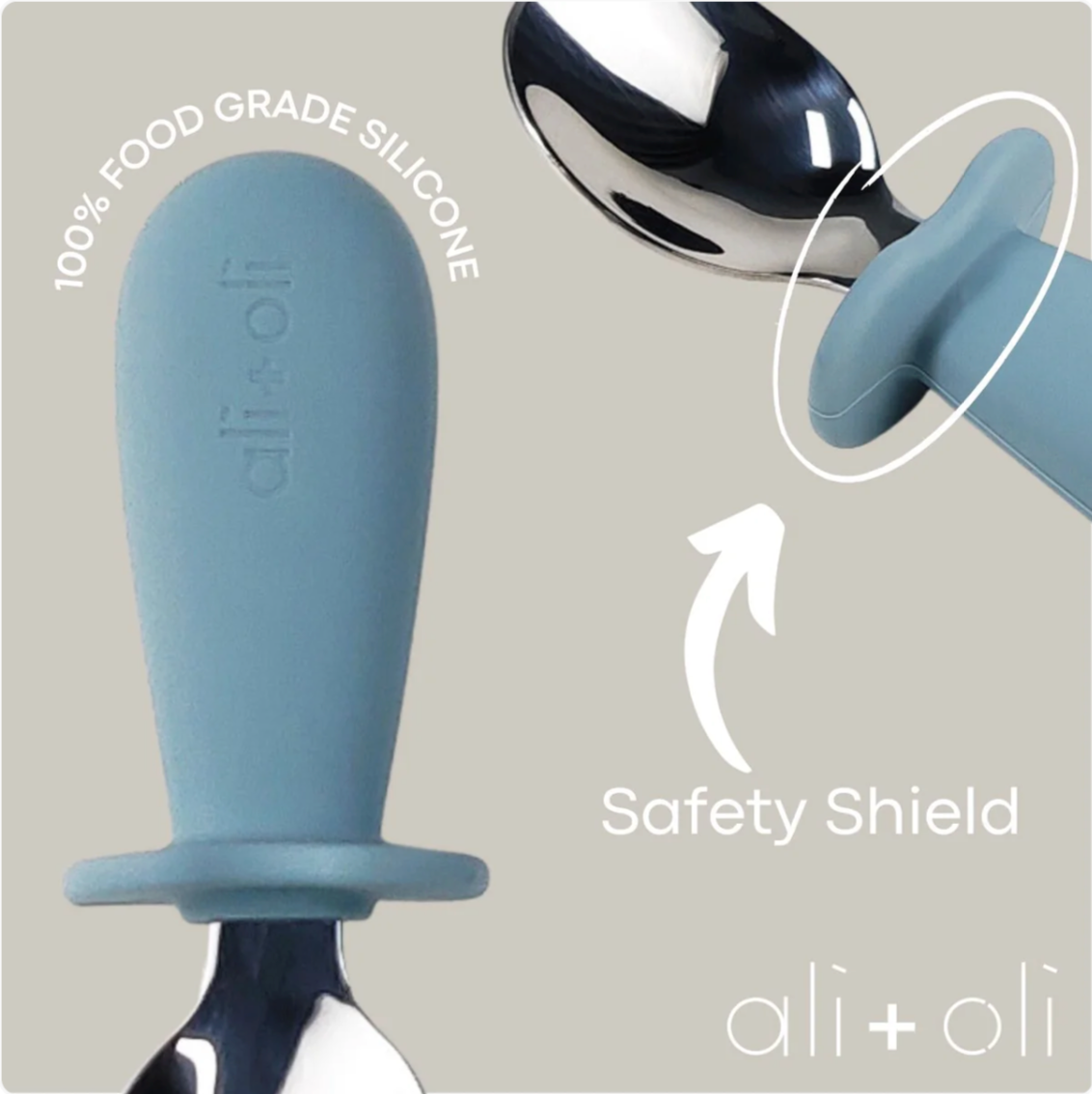 Ali+Oli Spoon & Fork Learning Set for Toddlers (Powder Blue) 6m+