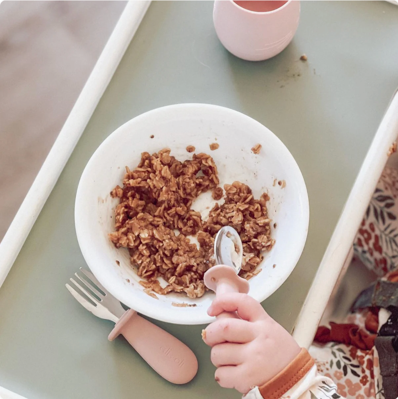 Ali+Oli Spoon & Fork Learning Set for Toddlers (Powder Pink) 6m+
