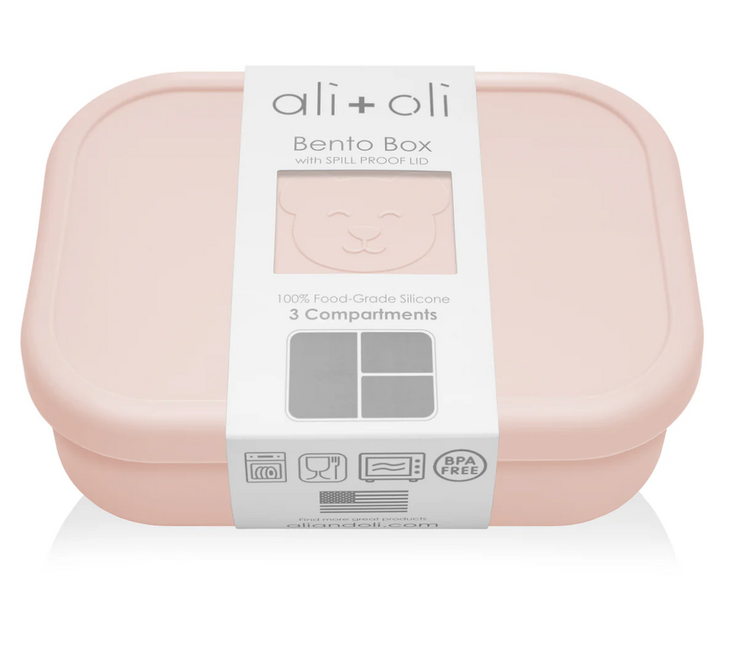 Ali+Oli Reusable Silicone Bento Box - 3 Compartments - Leakproof (Blush)