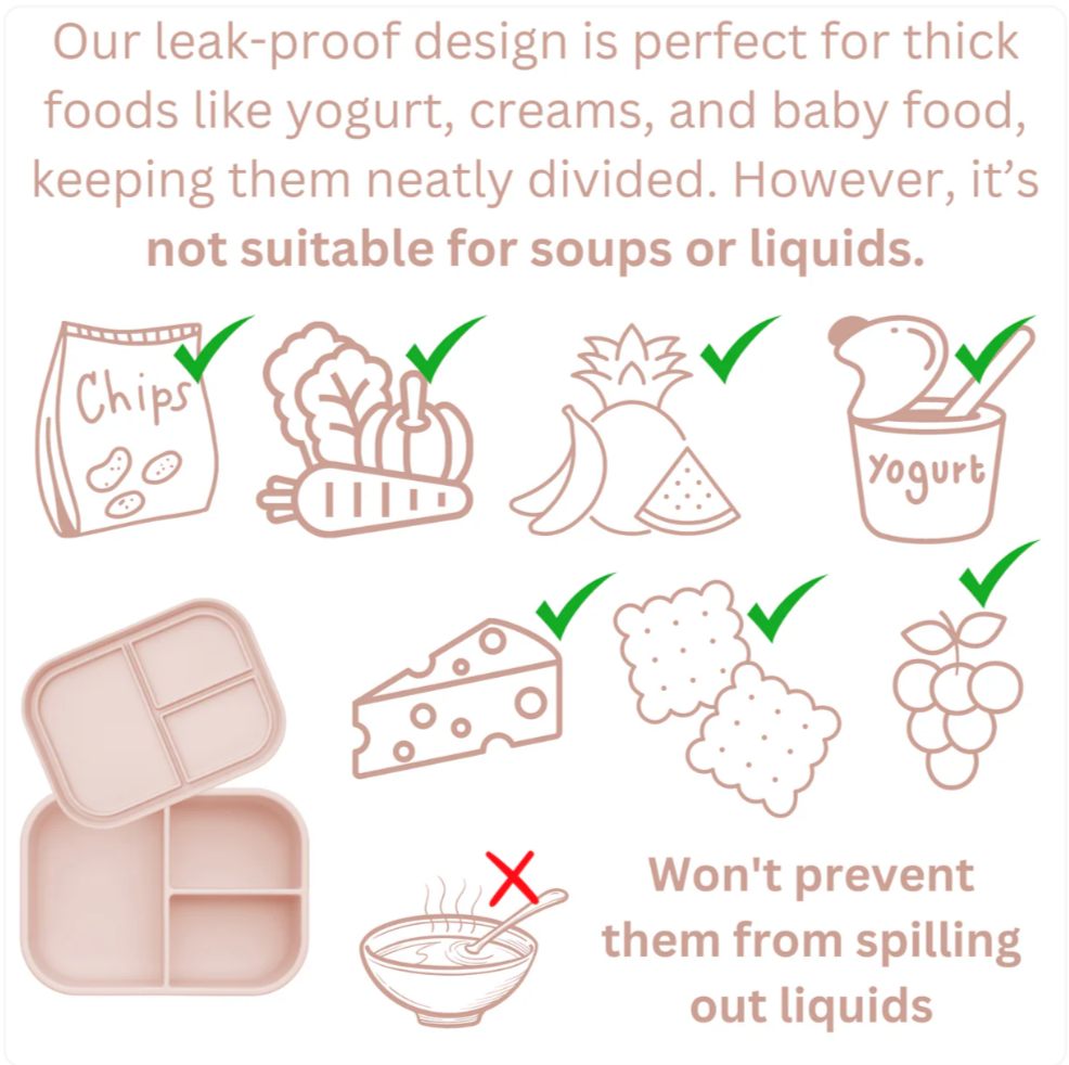 Ali+Oli Reusable Silicone Bento Box - 3 Compartments - Leakproof (Blush)