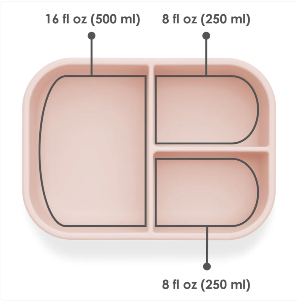 Ali+Oli Reusable Silicone Bento Box - 3 Compartments - Leakproof (Blush)