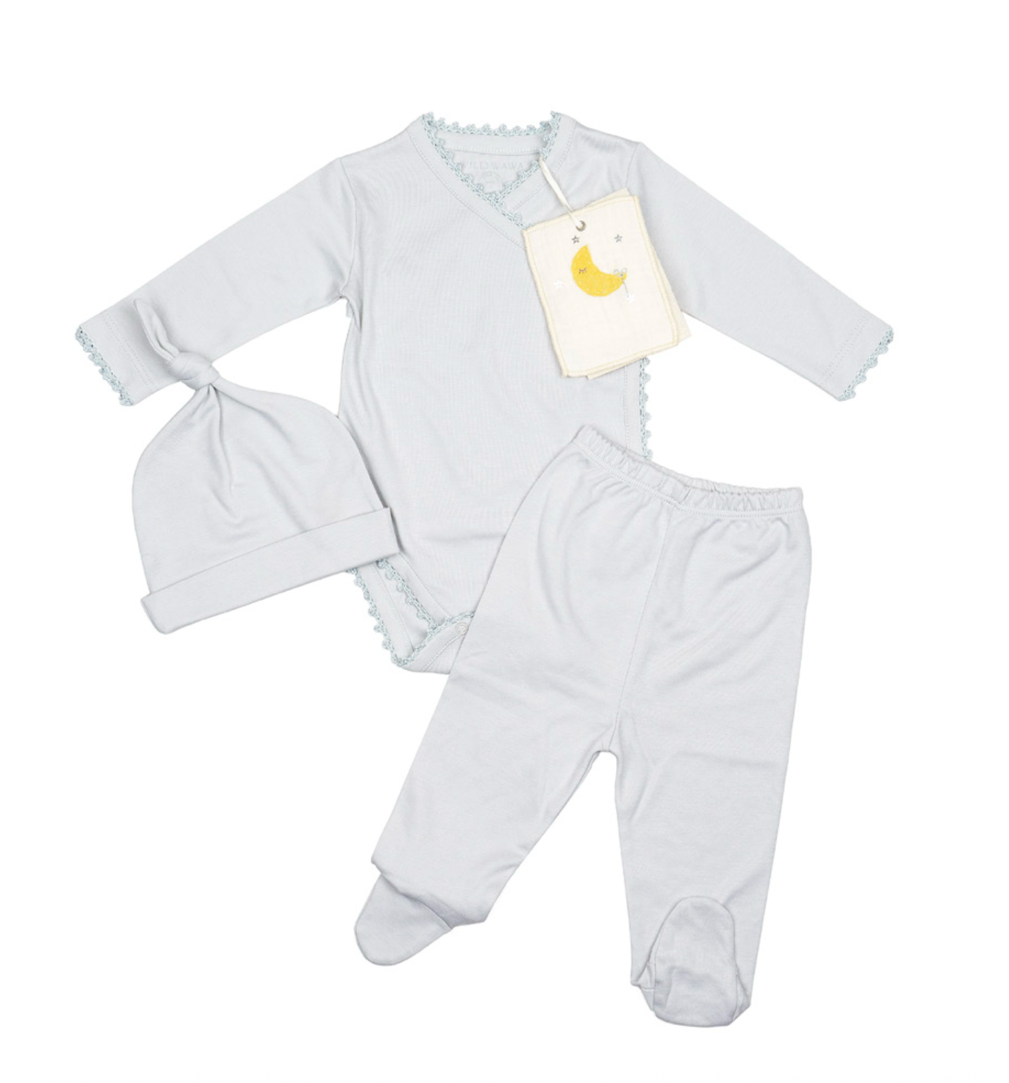 CROCHET TRIM THREE PIECE SET-BLUE