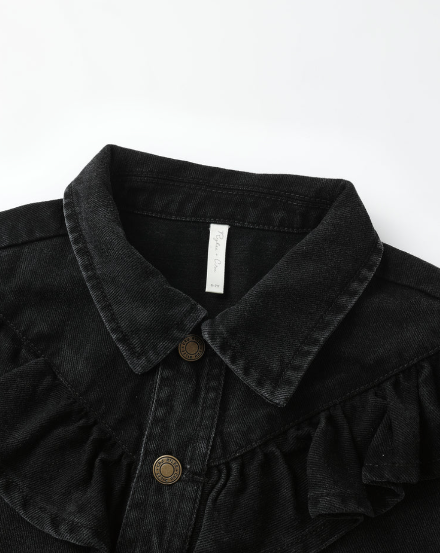 Ruffle Denim Jacket || Washed Black