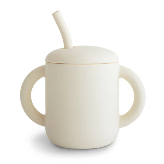 Silicone Training Cup + Straw- Ivory