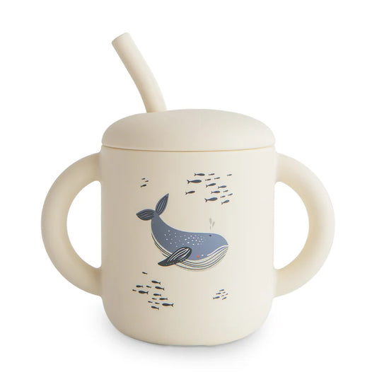 Silicone Training Cup + Straw- Whales