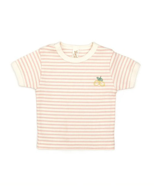 short sleeve ribbed top Shell pink stripes