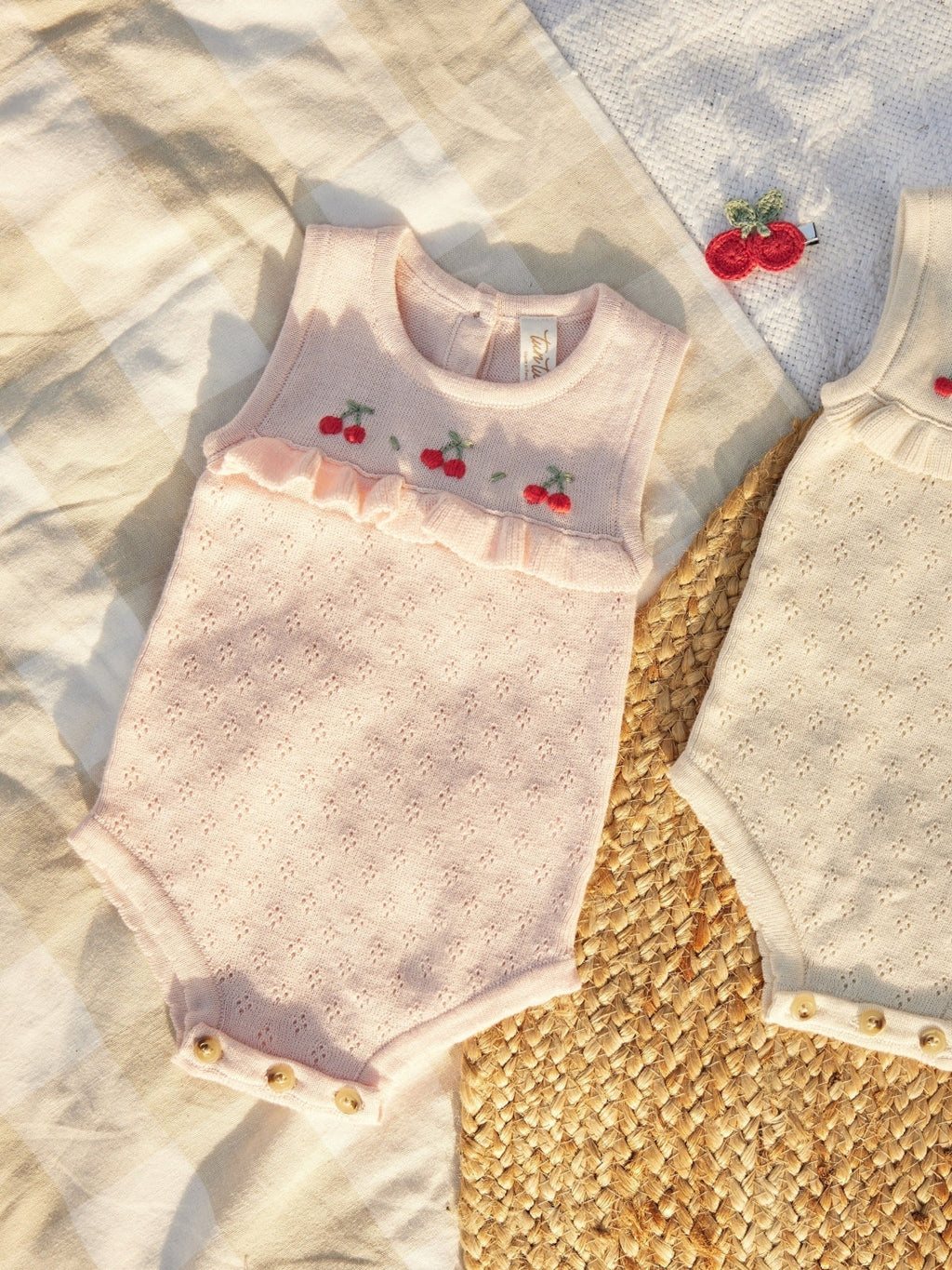 Pointelle Knit Romper- Crystal Pink