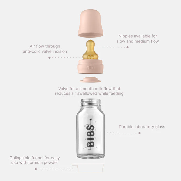 BIBS Baby Glass Bottle Complete Set 225ml Blush - 225 ml