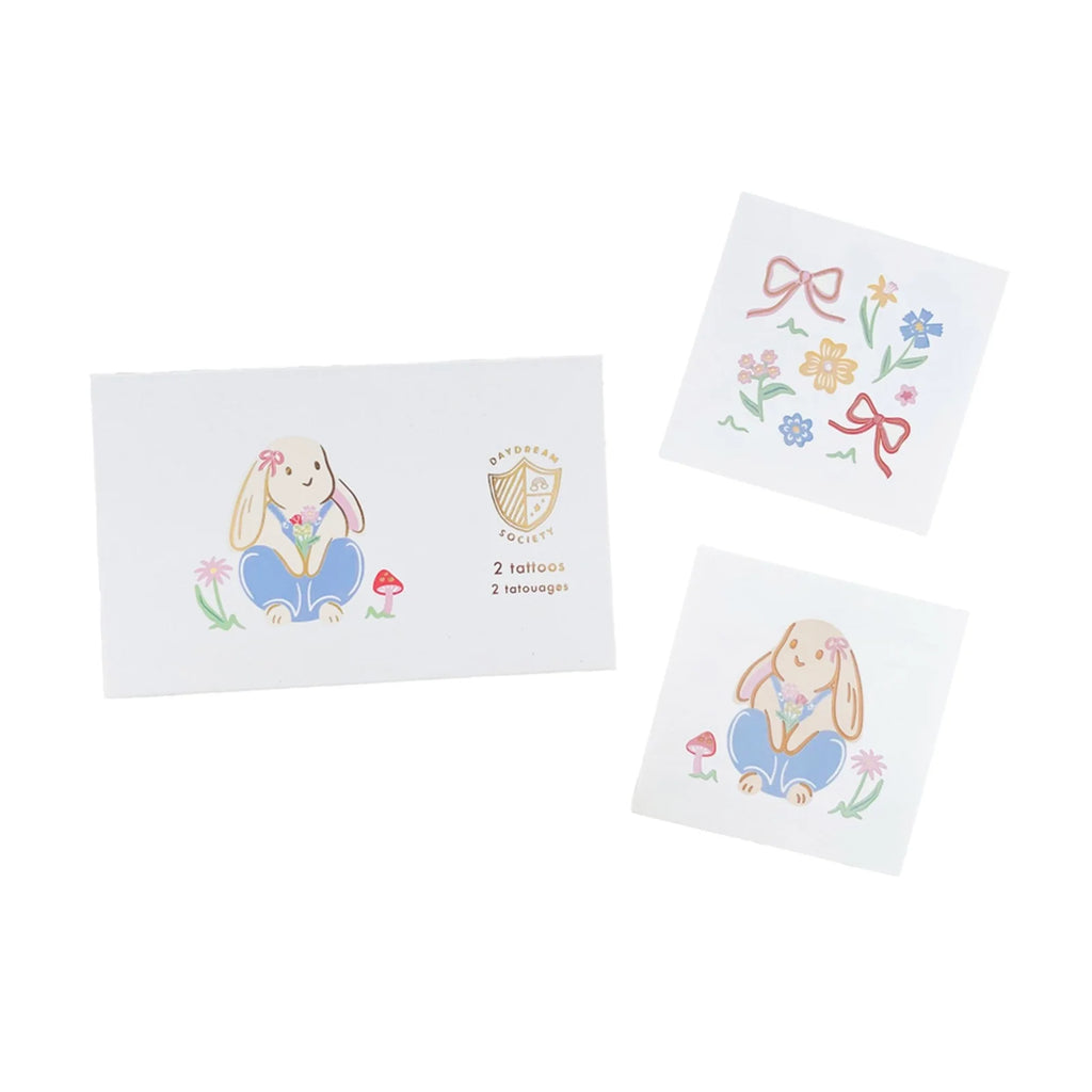 Bunnies In The Garden Overalls Bunny Temporary Tattoos