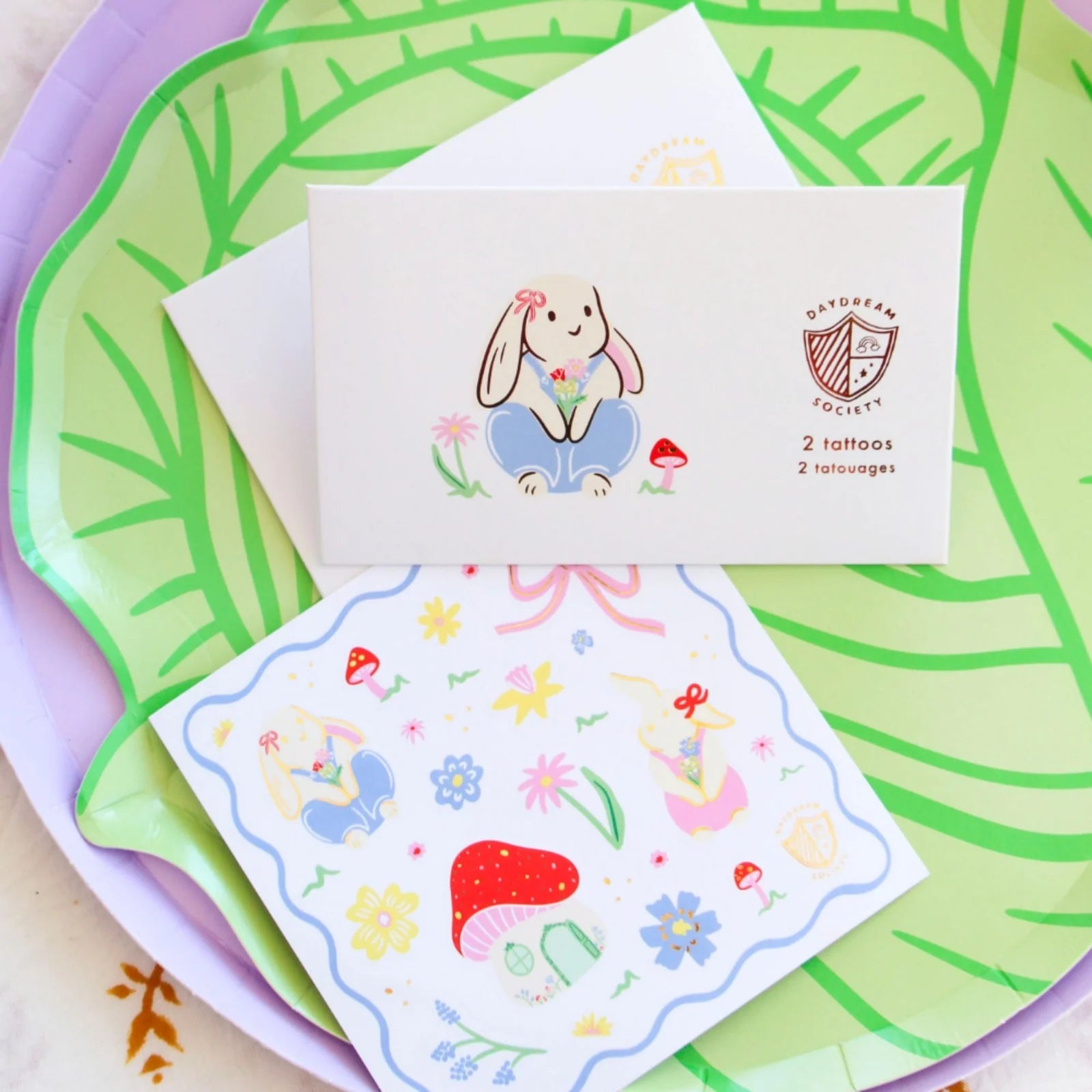 Bunnies In The Garden Overalls Bunny Temporary Tattoos