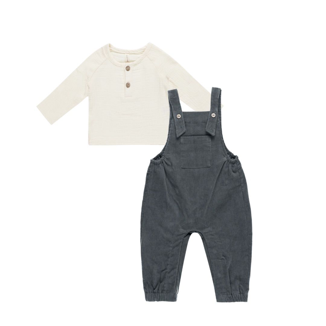 Corduroy Baby Overalls Indigo+ Zion Shirt Ivory