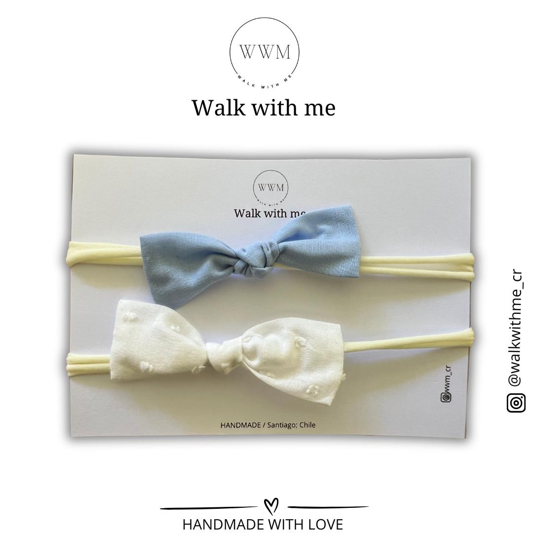 Set de 2 vinchas polka blanco y celeste