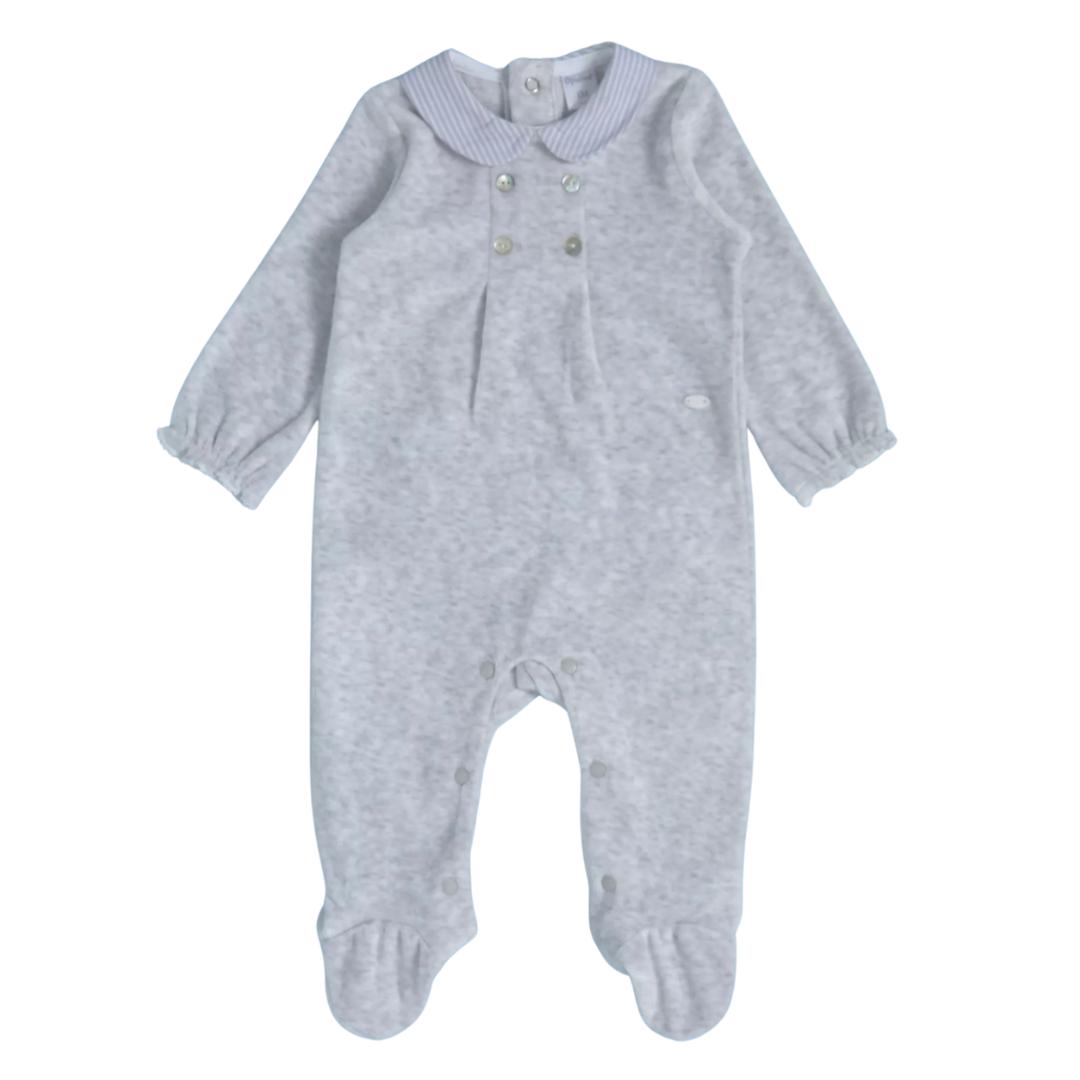 Pijama Plush Gris Con Botones