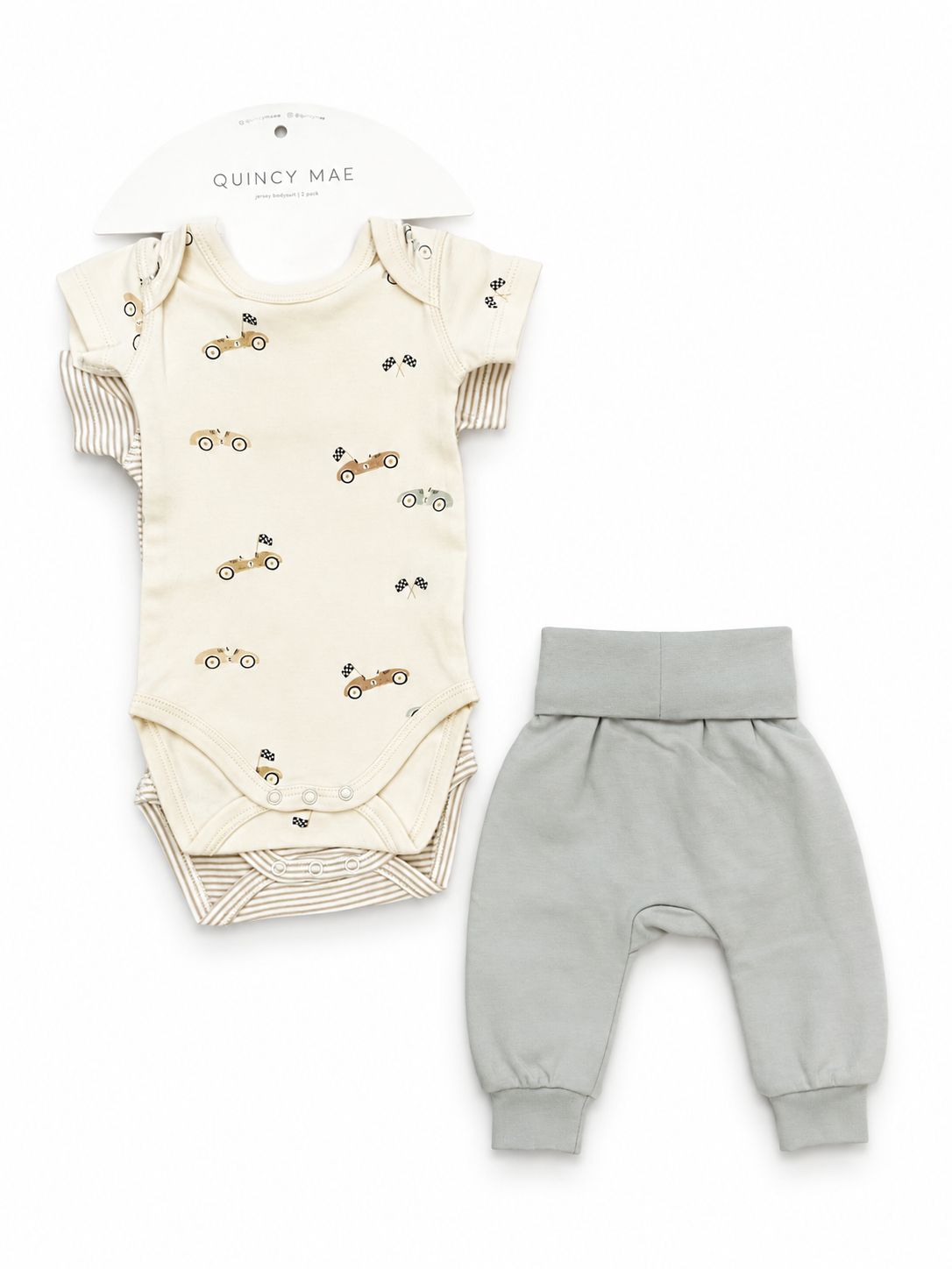 SHORT SLEEVE BODYSUIT PACK || RACE CAR, OAT MICRO STRIPE