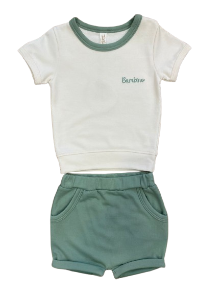 Conjunto Bambino Top Natural & Green + Brook Short Green