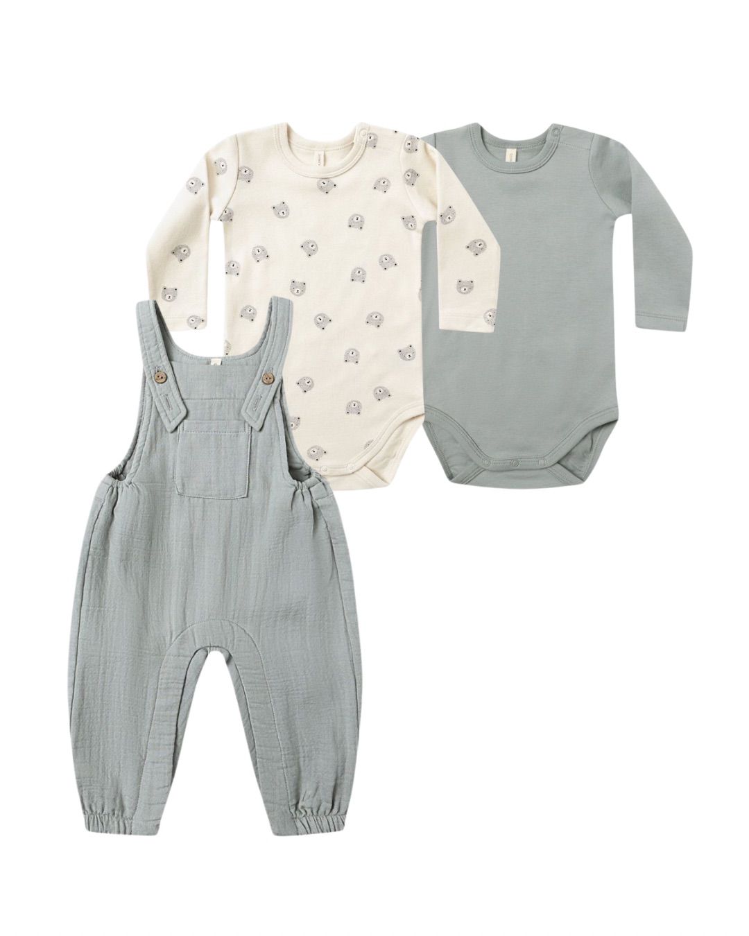 Baby Overall + 2 Pack of Bodysuits Set  || Steel Blue