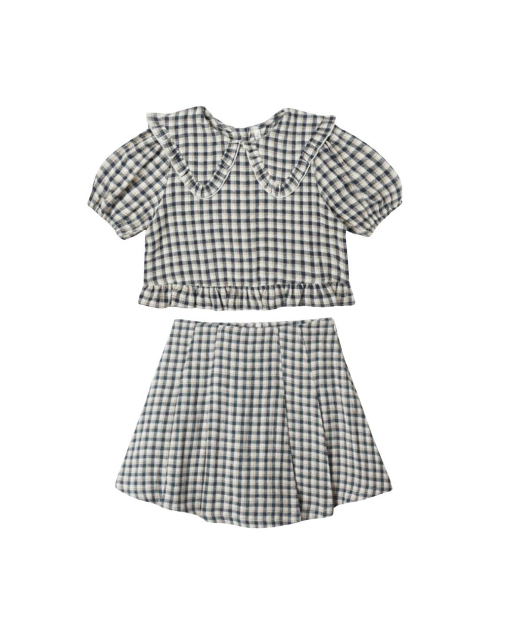 Prairie Blouse + Pleated Mini Skirt || Navy Check