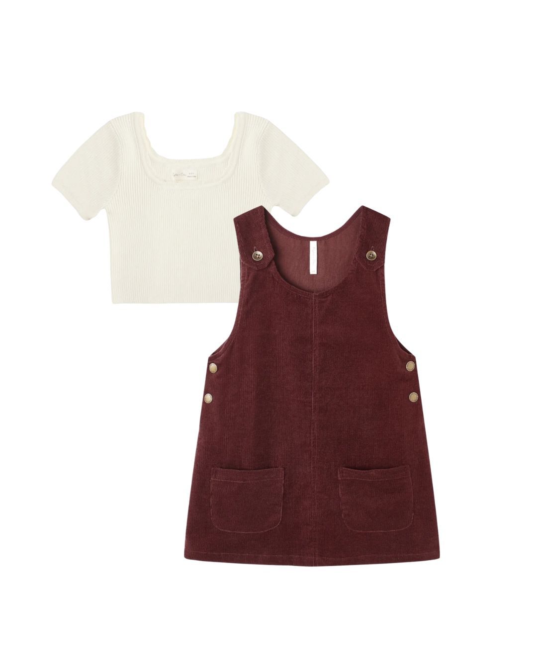 Odette Overall Dress + Scallop Tee || Burgundy