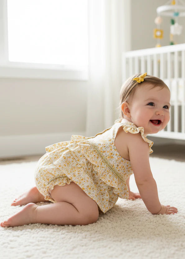 Sol Girls Yellow Floral Romper