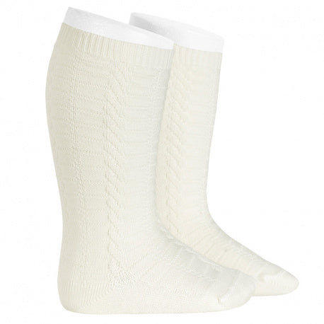 Braided knee socks- White