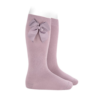 Cotton knee socks with side grosgrain bow