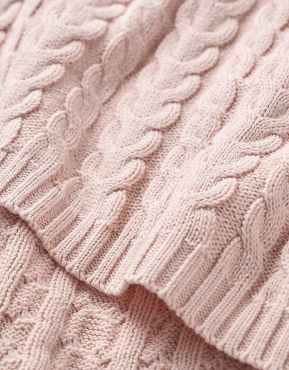 Pale Pink Horseshoe Cable Knit Baby Blanket