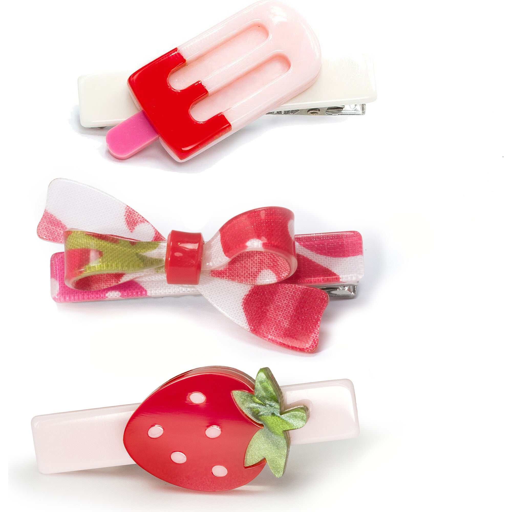 POPSICLE STRAWBERRY PINK BOW HAIR CLIPS -SPR