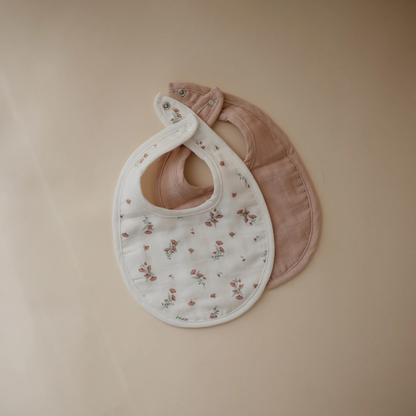 Muslin Bib 2-Pack, Blush/Pink Floral