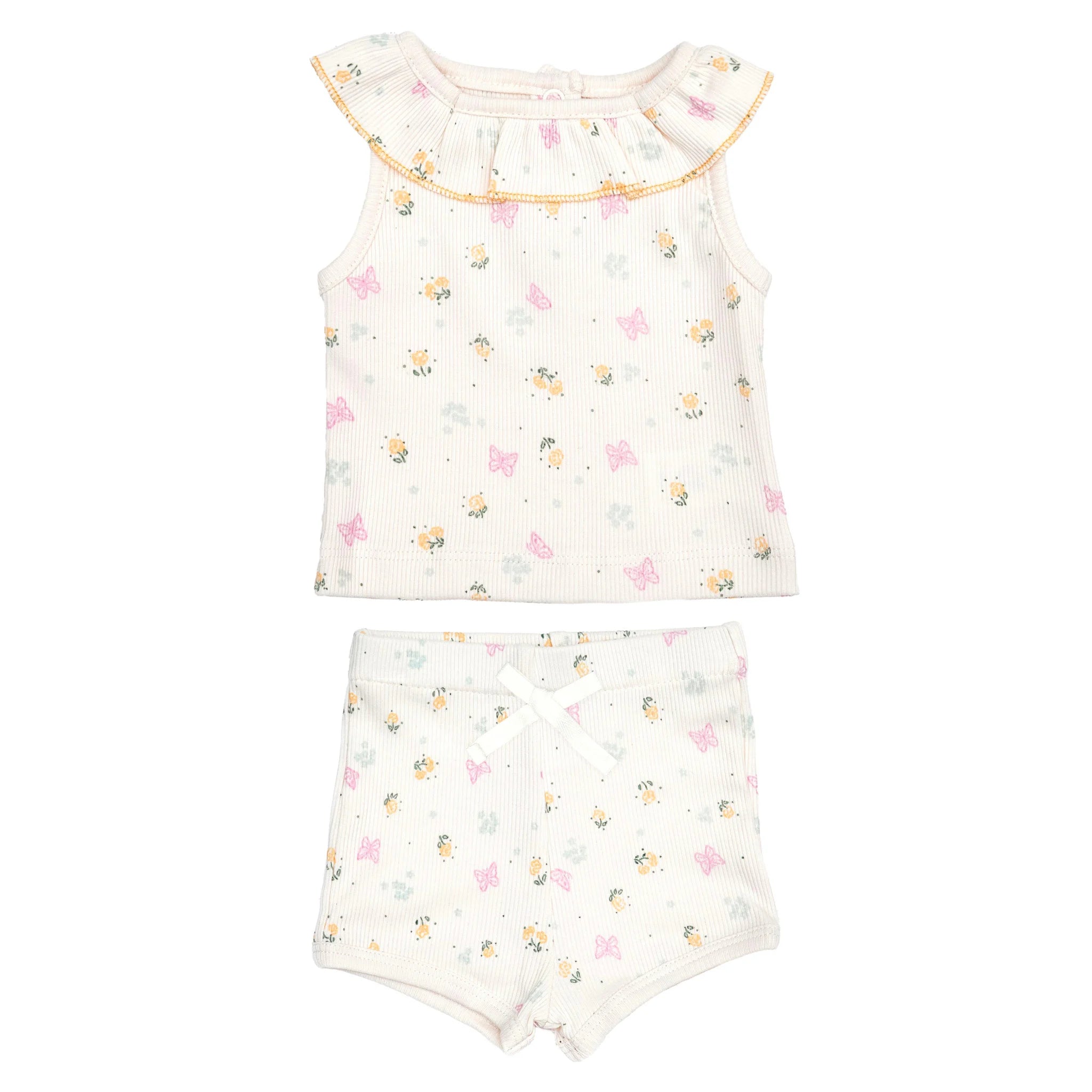Natural Butterflies Ruffle Top Short Set