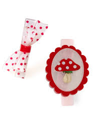 SUM - MUSHROOM & POLKA DOT BOW HAIR CLIPS