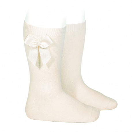 Cotton knee socks with side grosgrain bow