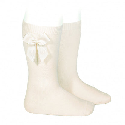 Cotton knee socks with side grosgrain bow