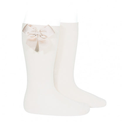 Cotton knee socks with side grosgrain bow