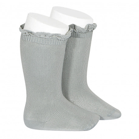 Knee socks with lace edging cuff