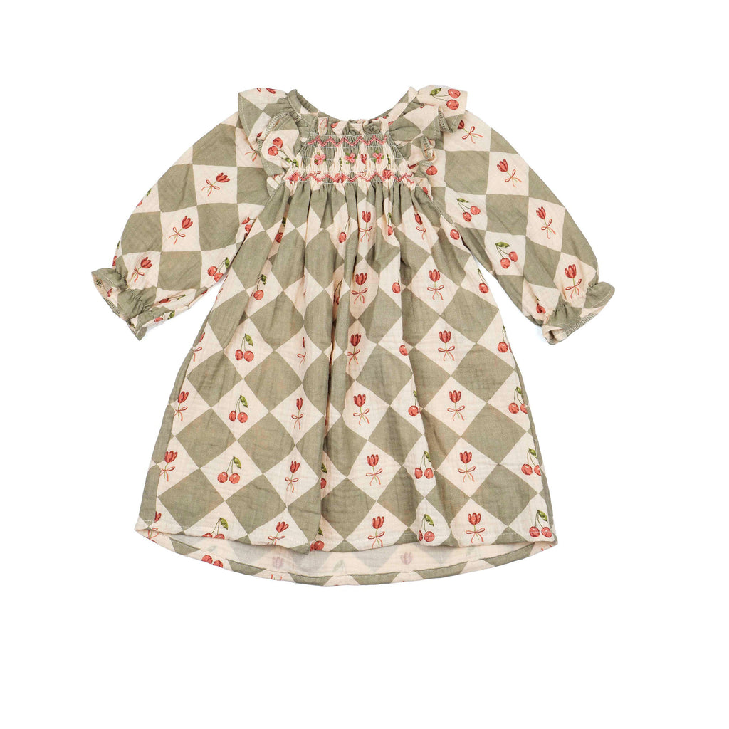 Noelle Dress - Cherry Patchwork Vintage Blue