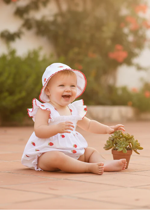 Pavlova Girls White & Red Strawberry Romper