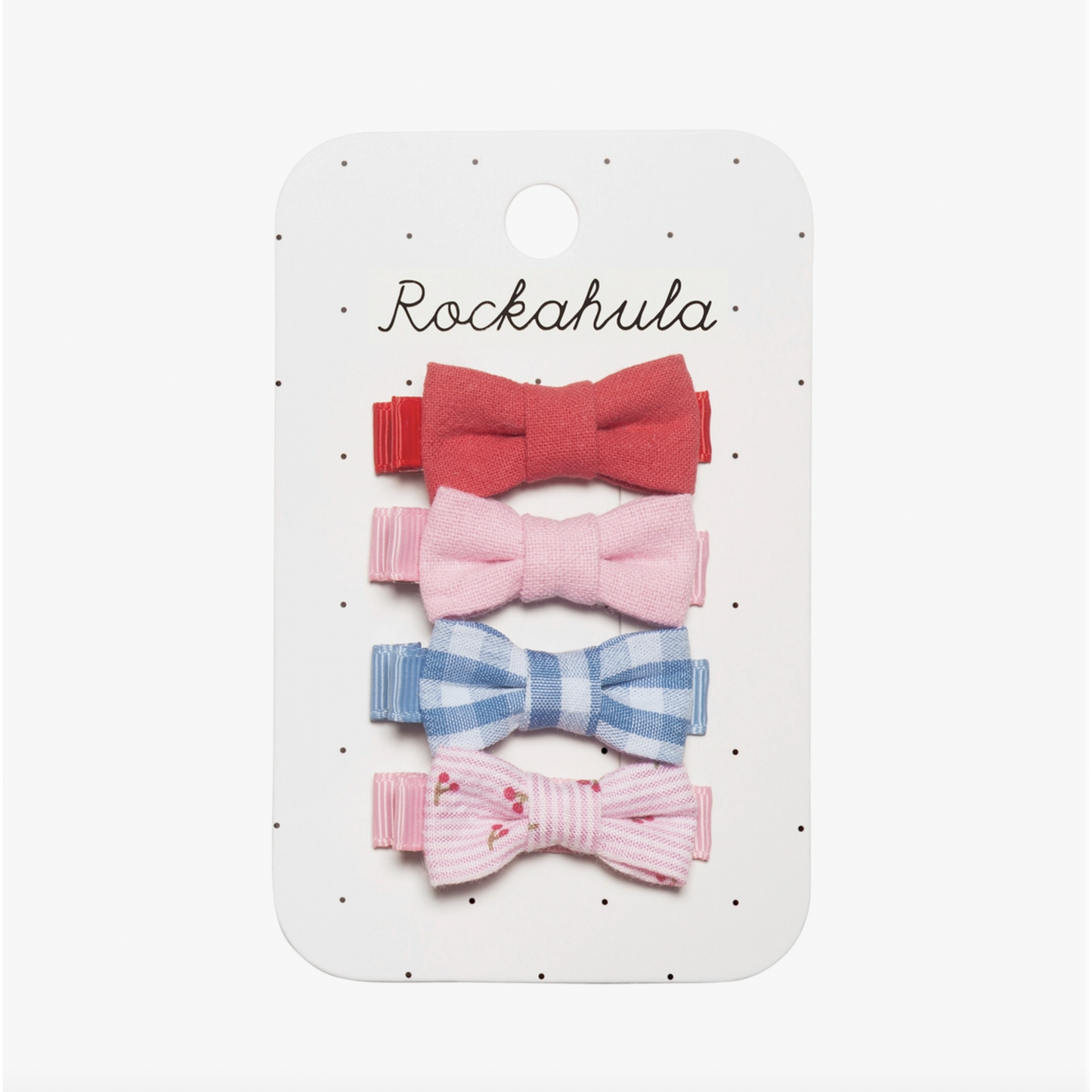 Cherry Gingham Mini Bow Clips