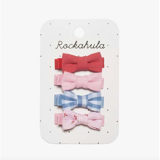 Cherry Gingham Mini Bow Clips