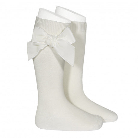 Cotton knee socks with side velvet bow