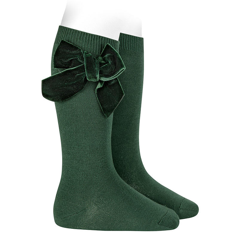 Cotton knee socks with side velvet bow