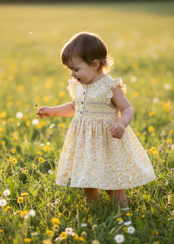 Yellow Meadow Floral Smocked Dress