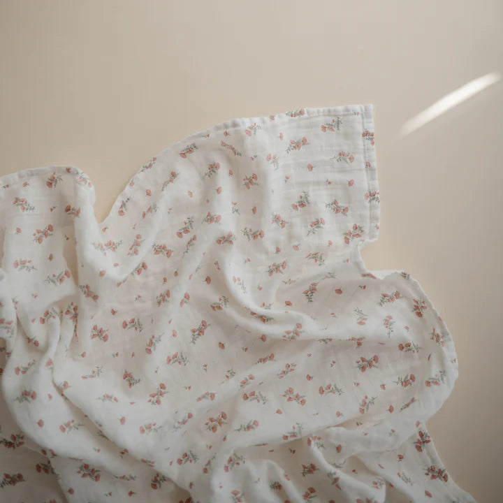 Organic Muslin Swaddle- Pink Flowers