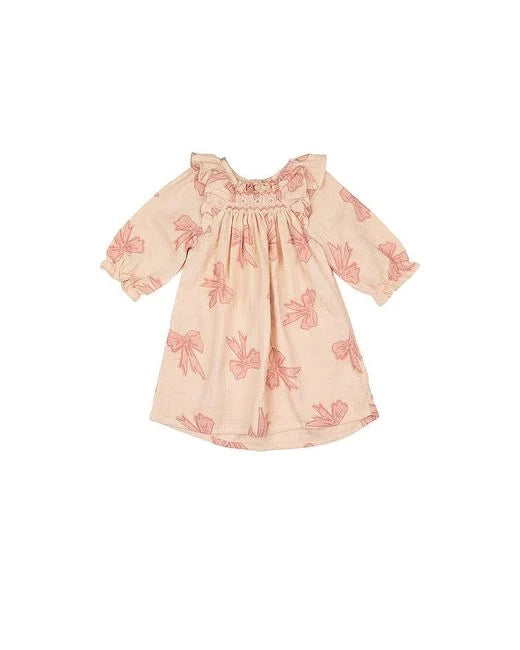 NOELLE DRESS VINTAGE BOWS DUSTY PINK